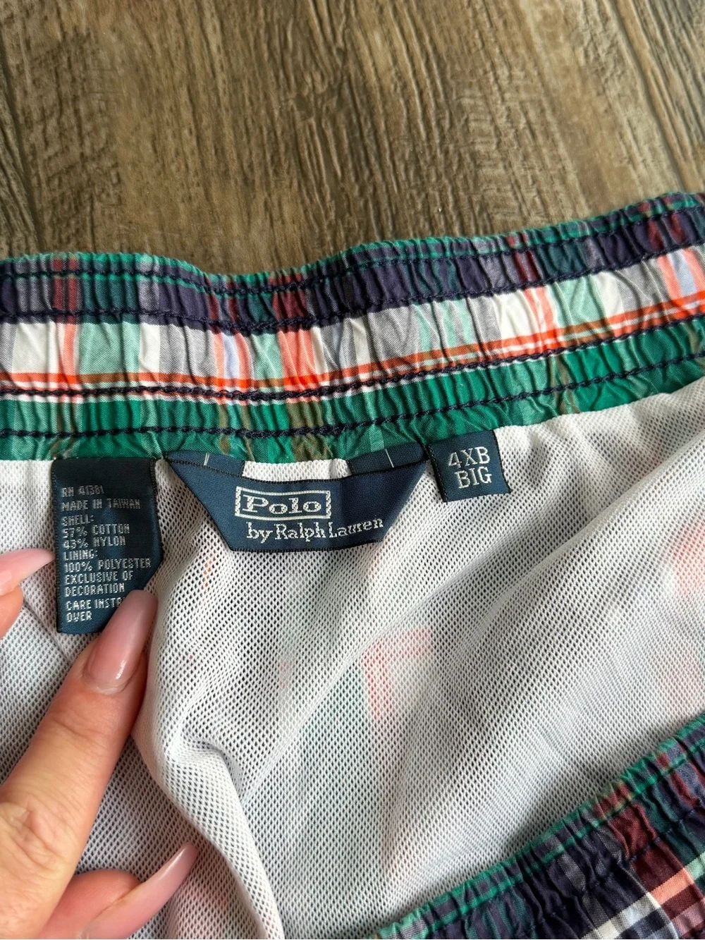 Men’s size 4XL Plaid Swim Shorts in Green & Navy - Lightweight Swim Trunks